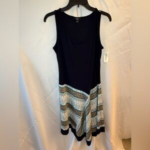 dressbarn Navy and Patterned Asymmetrical Dress